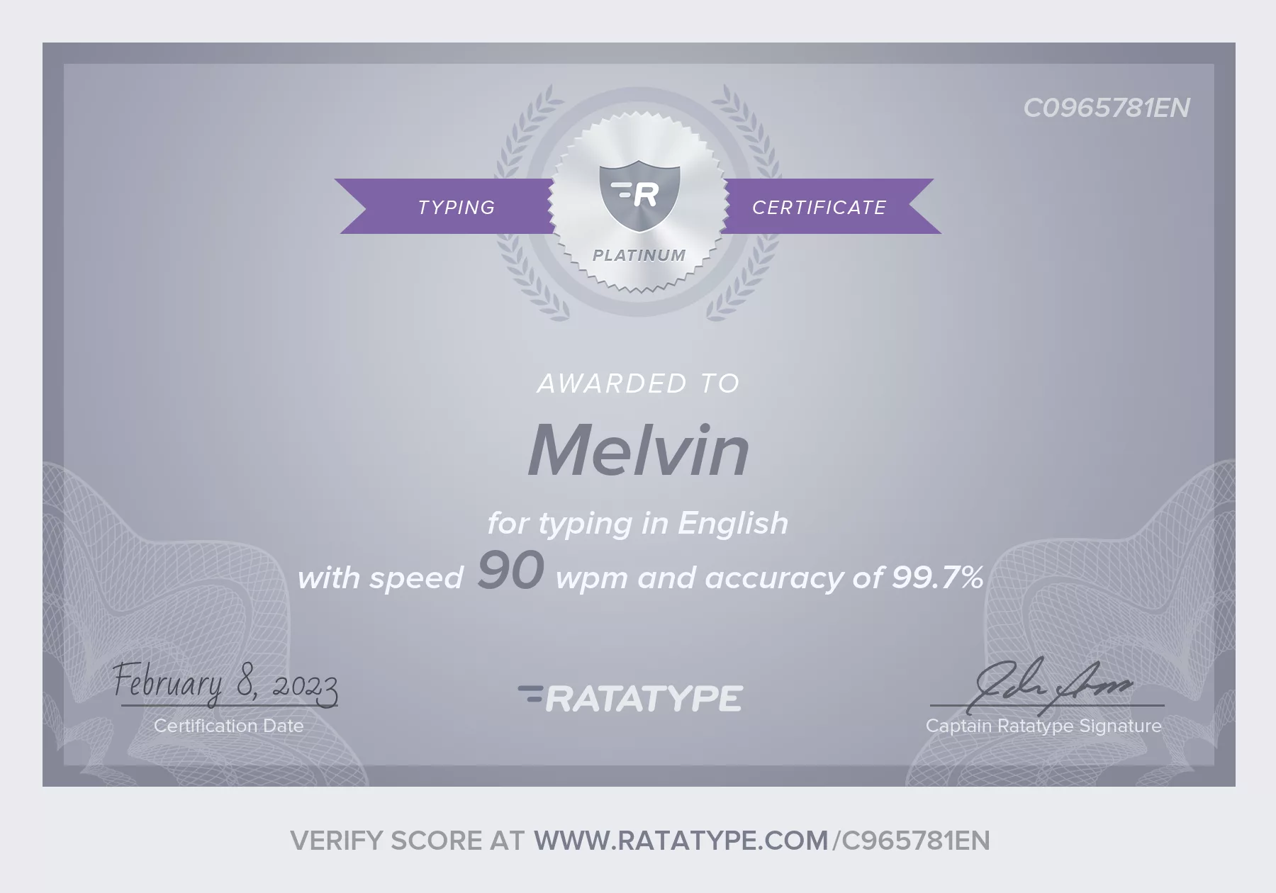 Typing Certificate